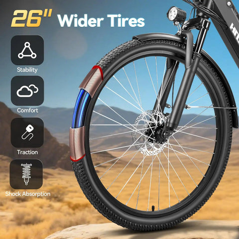 Powerful 1000W Peak Step-Through Electric Bike For Adults, 23 MPH Top Speed And 80 Mile Range, 65Nm Torque, Smooth Hills Climb, Go-To Commuter For Daily Errands And Weekend Adventures. 26-inch wider front tire with suspension