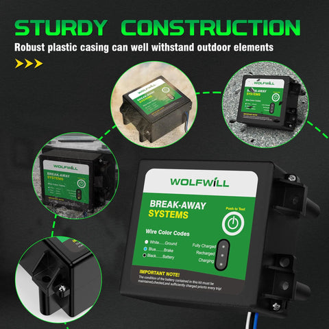 Image of Trailer Breakaway Kit With Built In 12V 5Ah Battery, featuring a robust plastic casing and multiple views.