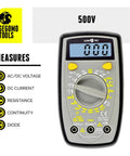 500 Volt Digital Multimeter With Backlit LCD Display for AC and DC Voltage, DC Current, Resistance, Diodes, Continuity