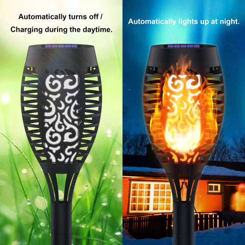 Eight Pack Solar Torch Lights With 12 LED Flickering Flame Outdoor Waterproof Stake Lights For Yard Garden Decor Auto On Off Safe Flame Alternative Easy Solar Powered Night Ambience