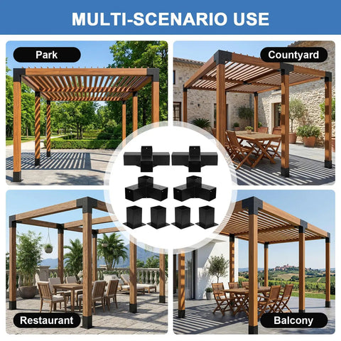 Beefy Heavy Duty Pergola Kit With 3 Way Corner Gazebo Brackets For Patio Backyard Outdoor DIY Hardware, Stable Support, Weatherproof, Sloped Roof Drainage Design, Easy Install