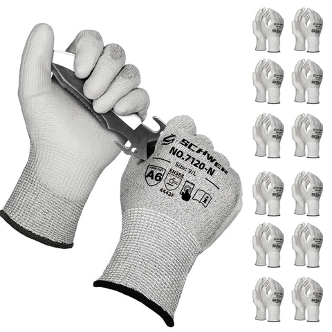 12 Pairs Cut Resistant Gloves ANSI A6 A7 For Men And Women Touchscreen Ready Work Gloves CR7120 Tough As Nails For Woodworking