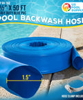 Heavy Duty 1.5 Inch By 50 Foot Pool Backwash Hose With Clamp For Filter Backwash And Pool Drainage Flexible Lay Flat Blue