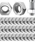 Top Shelf 50 Pack Stainless Steel Hex Nuts With Coarse Thread Built Tough Hardware Fasteners Precision Metal Nut Kit displayed in rows.