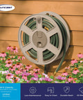 100 Ft Garden Hose Holder Wall Mount With Manual Retractable Sidewinder Hose Reel For Outdoor Use Heavy Duty Space Saving Taupe Resin