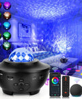 Galaxy Projector Night Light For Bedroom With Bluetooth Speaker, 3 In 1 Ocean Wave And Starry Sky Projector showing colorful LED display
