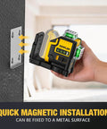 Workhorse Self Leveling Laser Level With Tripod, 3x360 Degree Laser Beams, 3D Leveler Tool For Construction And Picture Hanging, Magnetic Bracket, Hard Carry Case, Battery Not Included, Perfect For DIY Projects And Pro Jobs mounted on metal wall bracket