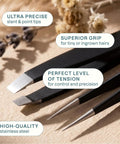 Eyebrow Tweezers Set With Slant And Point Tips For Precision Hair Removal Stainless Steel Easy Grip For Fine Or Ingrown Hairs