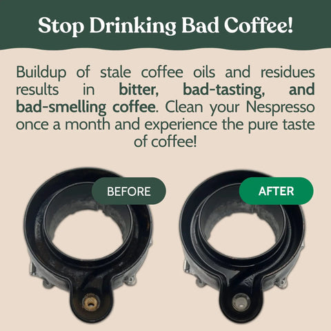 Nespresso Cleaning Pods for Deep Clean Remove Old Coffee Residue and Impurities Restore Fresh Flavor Eco Friendly Tablets for Espresso Machines Safe Easy to Use Keeps Your Brew Bold and Smooth Every Time before and after machine part