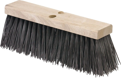 Heavy Duty Industrial Floor Sweep Head, 18 Inch Street Broom with crimped bristles on hardwood base for tough cleanup.