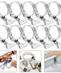 Top Notch 10 Pc Stainless Steel Hose Clamp Kit For Plumbing And Tubes With Worm Drive Secure Install Fixing Water Fuel Lines Quick Release Heavy Duty Gear, 10 silver clamps
