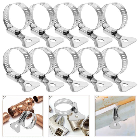 Top Notch 10 Pc Stainless Steel Hose Clamp Kit For Plumbing And Tubes With Worm Drive Secure Install Fixing Water Fuel Lines Quick Release Heavy Duty Gear, 10 silver clamps