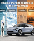 Heavy Duty Type Two Electric Vehicle Charging Cable Six Meters Long With Adjustable Amperage Up To Thirty Two Amps charging in diverse weather.