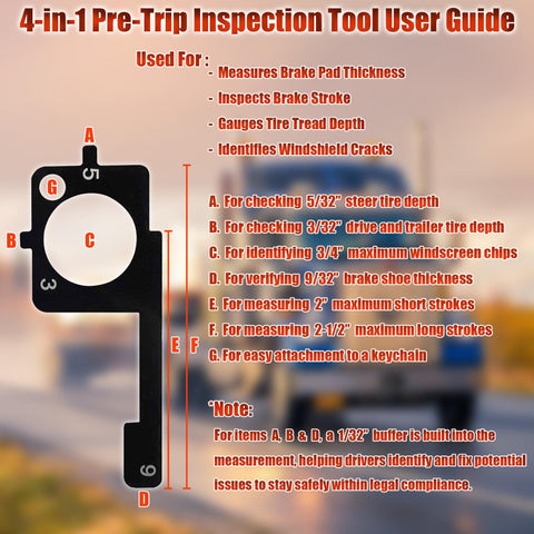 4 In 1 Truck Pre Trip Inspection Tool With Brake Gauge Go No Go Tire Tread Windshield Scan And Pro Check uses guide