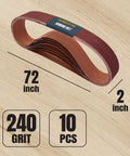 Heavy Duty Tough As Nails Sanding Belts For Belt Grinders 2x72 Inch 240 Grit Aluminum Oxide displayed in a stack.
