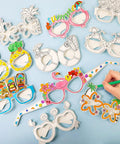 Bulk 32 Pairs Summer Craft Coloring Glasses Kit With 8 Funky Designs Hawaiian Luau Beach Party Theme DIY Decor for kids