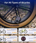On The Go Portable Electric Mini Bike Pump inflating a mountain bike tire with 130 PSI gauge digital display on rocky ground