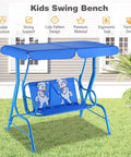 2 Seat Kids Patio Swing For Outdoor Fun And Chill With Adjustable Canopy And Safety Belt All Weather Waterproof Hanging Bench