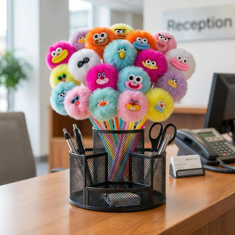 Fluffy Pom Pom Pens 24 Pack Cute Plush Kawaii Novelty Pens for Kids and Adults Soft Face Fun Pens for Desk School Office Supplies
