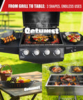 Massive Three Piece Grill Basket Set For Outdoor Grillin Heavy Duty Nonstick Veggie Pans With Riveted Handles Warp Resistant BBQ Accessories shown on a grill with food