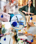 Everyday Safety Keychain Set For Women And Kids With No Touch Door Opener Personal Alarm Whistle Pom Pom And 10 Self Defense Accessories For Girls With Loud Safe Sound Alerts Up To 500 Feet shown in various usage scenarios with women.