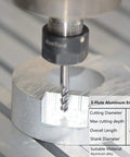 Aluminum CNC End Mill With One Quarter Inch Shank And One Quarter Inch Cutting Diameter, Three Flutes Upcut Router Bit in aluminum piece
