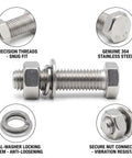 Handy 480Pcs Metric Hex Bolts Nuts And Washers Kit M6 M8 M10 Assortment For Diy Home Repairs Fasteners Set Includes Bolts Nuts Flat Washers And Spring Washers For Quick Dependable Fixes, 304 stainless steel bolt detail