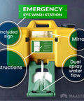 8 Gallon Portable Eye Wash Station With Wall Mount OSHA Compliant Emergency Eyewash With Mirror And Dual Spray Nozzles in use