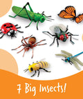 Jumbo Insects Educational Toy Set For Kids Ages 3 And Up, Hands On Insect Figures including grasshopper, butterfly, and ladybug.