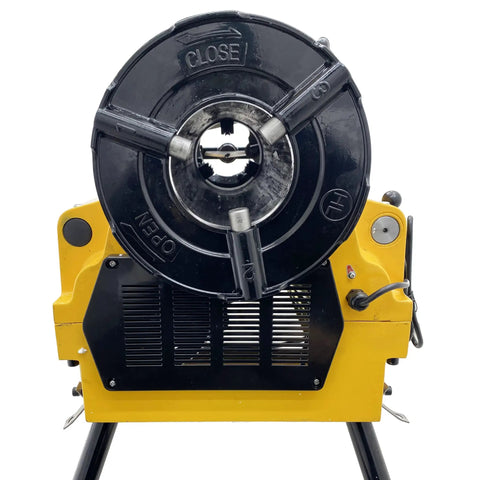Pro Grade Heavy Hitter 1/2 To 4 Inch 220V Electric Pipe Threader 750W front view showing cutting wheel and control panels.