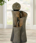 Sphere Curve 39 1/2 Inch High Modern Zen Faux Stone Floor Fountain With Built In LED Light For Indoor Outdoor Use Waterfall Cascade Feature For Garden Patio Yard Backyard Freestanding Dope Decor