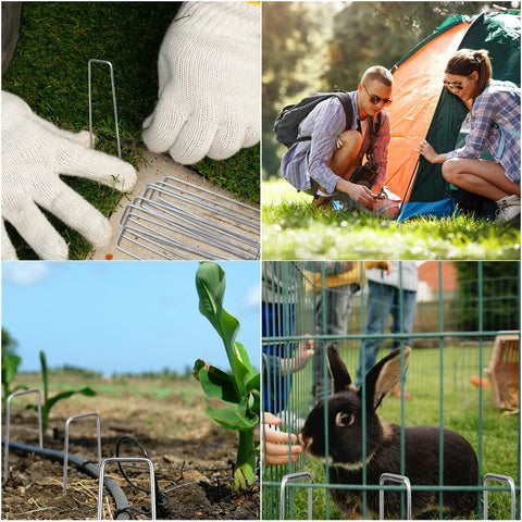 Heavy Duty 100 Pack 6 Inch 11 Gauge Galvanized Garden Staples U Shaped Landscape Pins securing fabrics and garden use