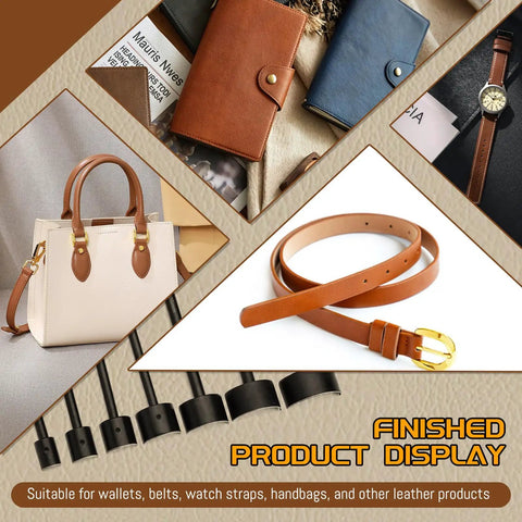 7 Piece Leather Punch Set 15mm To 45mm Corner And Half Round Holes Kit For Belts Wallets And Bags with finished product display