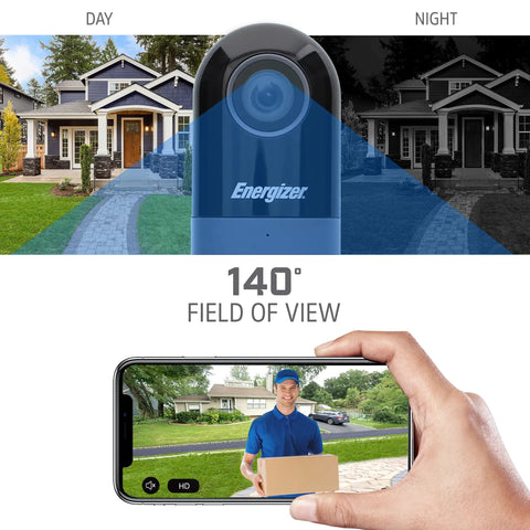Smart 1080p Hd Wired Video Doorbell Camera With Chime showing day and night view, 140° field of view, phone alert display