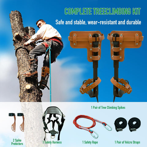 Beefed Up Heavy Duty Tree Climbing Spikes Set 1 Pair Alloy Steel with 350 Lb Load Capacity for outdoor climbing.
