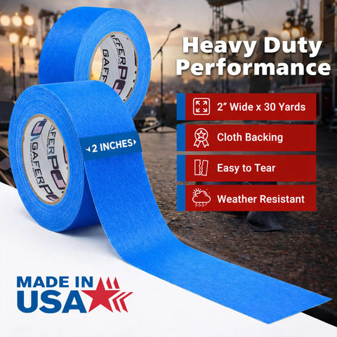 Electric Blue Gaffer Tape 2 Inch By 30 Yards No Residue Made In USA Pro Grade Matte Cloth Tape for Stage and Cable Management