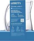 8 Cup Water Filter Pitcher With Standard Filter BPA Free For Clean Fresh Water At Home Easy Pour Space Saving Family Friendly Fits On Fridge Shelf Marina White packaging with filter details visible