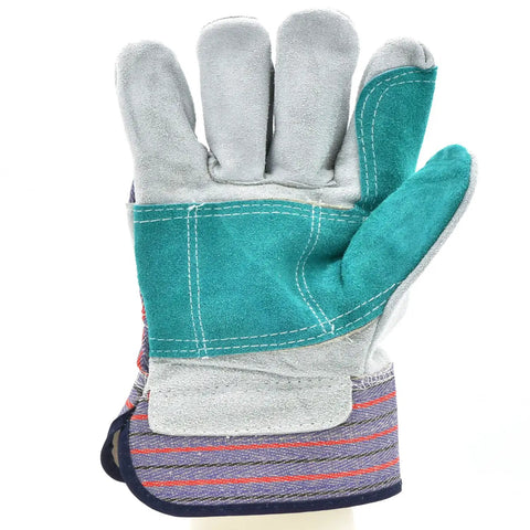 Premium Suede Double Palm And Index Finger Work Gloves With Two And A Half Inch Rubberized Safety Cuff Five Pair Pack Large Gray