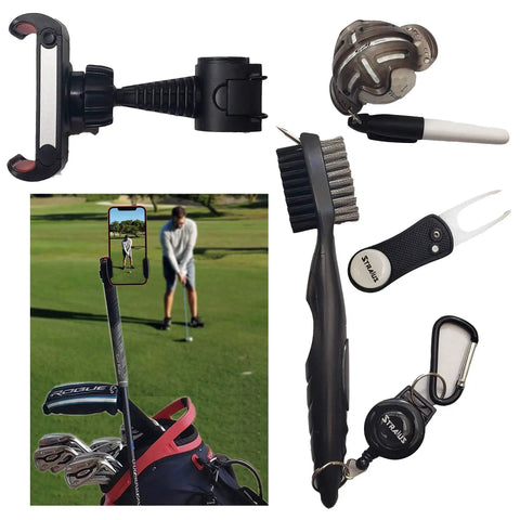 All In One Golf Practice Kit For Fairways And Greens With Swing Analyzer Phone Clip For Any Smartphone Divot Tool With Magnetic Ball Marker Golf Club Brush And Golf Ball Alignment Tool Bundle.