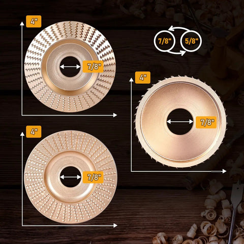 Heavy Duty Wood Carving Disc Set For Angle Grinders Featuring Savage Sharp Stump Grinding Teeth, Five Piece Kit Compatible With Four And Four Point Five Inch Tools, Five Eighth Inch Arbor, Tough As Nails Carbon Steel Milling Blades For Quick Yard Cleanup