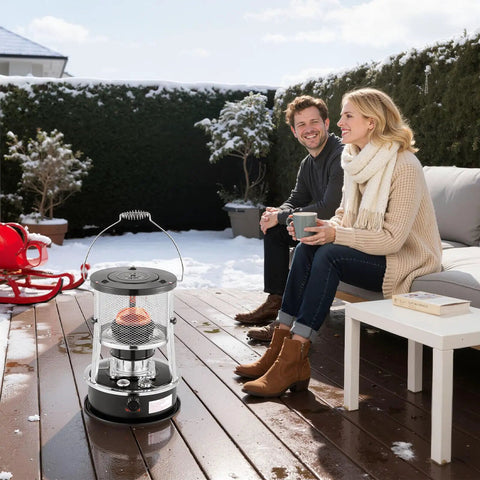 9000 BTU Kerosene Heater And Stove 2 In 1 Non Electric Indoor Outdoor Heater With Adjustable Height And Flame Control on deck
