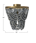 Two-Tier Draped Wood Bead Semi-Flush Mount Ceiling Light With Gold-Washed Metal Base and Light Gray Beads, 16x15 inches