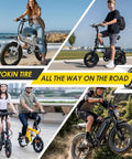 14x2.125 Tire And Tube Set 57-254 E Bike Replacement For Folding E Bikes Electric Scooters And Kids Bikes With Non Slip Grippy Tread For All Weather Traction And Puncture Resistant Design With Inner Tube Included, shown on folding bikes