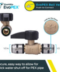 1/2 Inch EvoPEX Ball Valve With Push To Connect Plumbing Fitting For PEX Pipe, Water Shut Off Valve For Servicing And Repairs