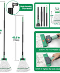 Heavy Duty Mop With Extended Reach Handle measuring 57.5 in and 43.5 in, designed for cleaning sticky spills and greasy floors.