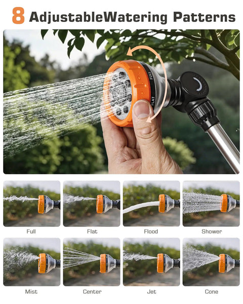 All New 2027 18 Inch Watering Wand For Garden Hose Sprayer With Eight Spray Patterns demonstrating different water flow modes