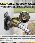 City Water Inlet For RV With Lead Free Brass And Check Valve, Three Quarter Inch NH Female To One Half Inch NPT Male Connection, Water Fill Inlet Flange Replacement For Camper Trailer Motorhome And Marine Use on RV side wall