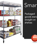 Heavy Duty Shelf Liner Set For Wire Shelving Rack 5 Pack 14 Inch Long 36 Inch Wide Black Plastic Vinyl Covers That Keep Tools And Pantry Goods From Slipping No Fuss Pre Cut No Scissors Needed on loaded shelving unit