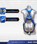 Back view of blue Roofing Safety Kit With Full Body Harness 100 Ft Vertical Rope Anchor Set Tool Lanyard And Duffle Bag