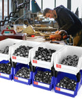 Blue Storage Organizer Bins 6 Pack For Workshop And Office Wall Mount And Stackable Tool Bins for screws and small parts